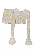 SUPER WHOLESALE | Embroidered Bell-Sleeve Top And High-Waist Skirt Set