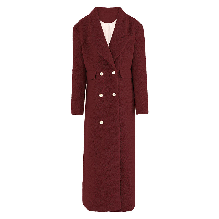 SUPER WHOLESALE | Woolen Double-Breasted Waist-Cinching Long Coat