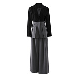 SUPER WHOLESALE | Contrast Color Ruffled Blazer And High-Waist Straight Pants Set