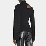 SUPER WHOLESALE | Half-Turtleneck Slim Hollow-Out Long-Sleeve Knit Top