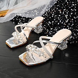 SUPER WHOLESALE | Square-Toe Rhinestone Crystal Block-Heel Transparent Sandals