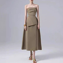 SUPER WHOLESALE | Ruched Asymmetric Strapless Top And Skirt