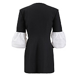 SUPER WHOLESALE | Puff-Sleeve Patchwork Blazer Dress