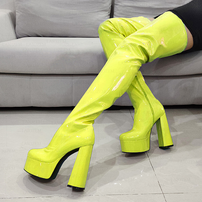 SUPER WHOLESALE | Patent Leather High-Heel Knee-High Boots