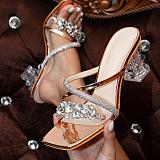 SUPER WHOLESALE | Square-Toe Rhinestone Crystal Block-Heel Transparent Sandals