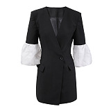 SUPER WHOLESALE | Puff-Sleeve Patchwork Blazer Dress