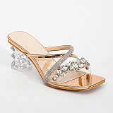 SUPER WHOLESALE | Square-Toe Rhinestone Crystal Block-Heel Transparent Sandals