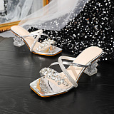 SUPER WHOLESALE | Square-Toe Rhinestone Crystal Block-Heel Transparent Sandals