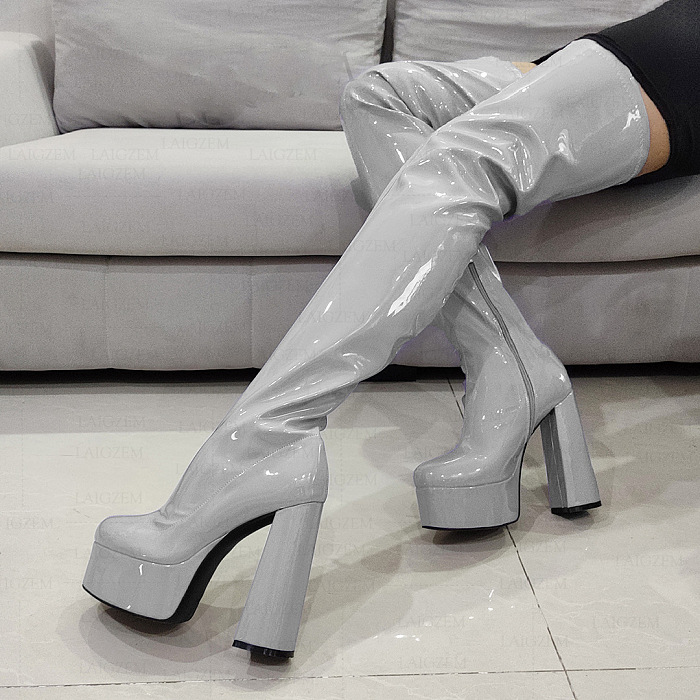 SUPER WHOLESALE | Patent Leather High-Heel Knee-High Boots