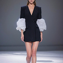 SUPER WHOLESALE | Puff-Sleeve Patchwork Blazer Dress