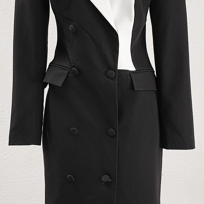 SUPER WHOLESALE | Double-Breasted Contrast Blazer Dress