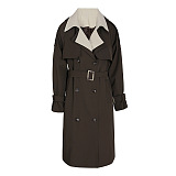 SUPER WHOLESALE | Contrast Double-Breasted Patchwork Trench Coat