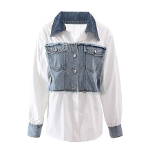 SUPER WHOLESALE | Patchwork Denim Shirt