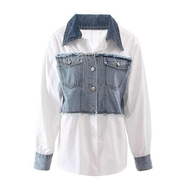 SUPER WHOLESALE | Patchwork Denim Shirt
