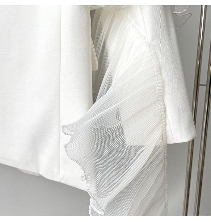 SUPER WHOLESALE | Single-Breasted Patchwork Mesh Ruffle-Sleeve Blazer