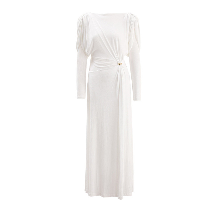 SUPER WHOLESALE |Metal-Buckle Twisted Ruched Waist-Cinching Dress