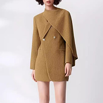 SUPER WHOLESALE | Scarf-Collar Patchwork Wool Blazer