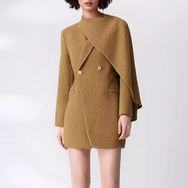 SUPER WHOLESALE | Scarf-Collar Patchwork Wool Blazer