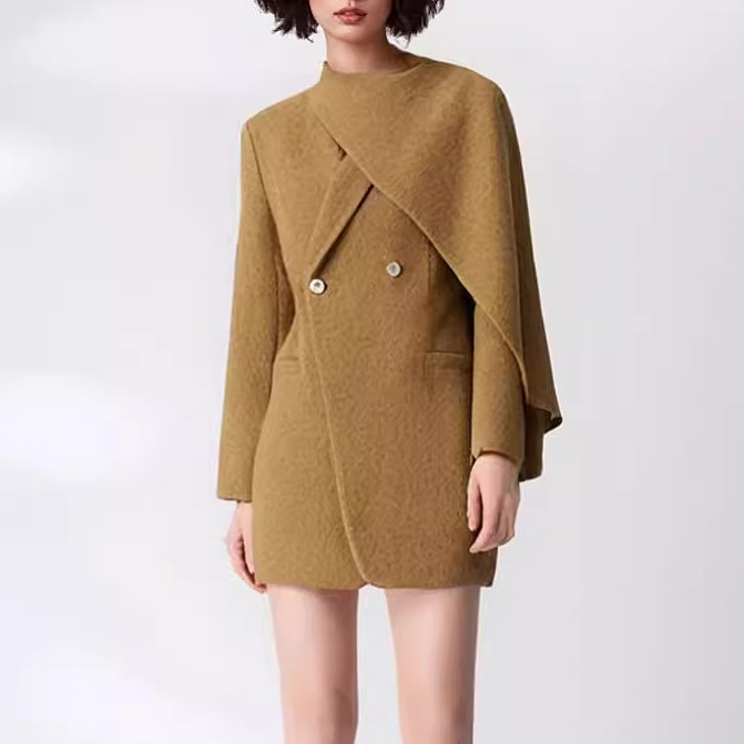 SUPER WHOLESALE | Scarf-Collar Patchwork Wool Blazer