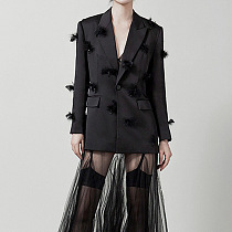 SUPER WHOLESALE |Pearl-Embellished Feather Blazer