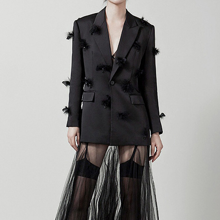 SUPER WHOLESALE |Pearl-Embellished Feather Blazer