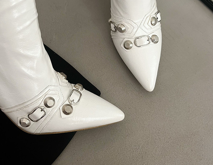 SUPER WHOLESALE | High-Heel Studded Side-Zip Over-The-Calf Boots