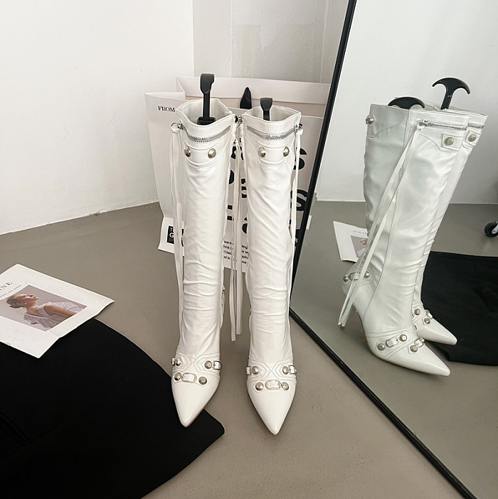 SUPER WHOLESALE | High-Heel Studded Side-Zip Over-The-Calf Boots