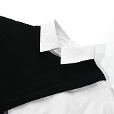 SUPER WHOLESALE | Collared Long-Sleeve Loose Shirt With One-Shoulder Knit Overlay