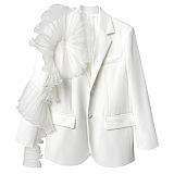 SUPER WHOLESALE | Single-Breasted Patchwork Mesh Ruffle-Sleeve Blazer