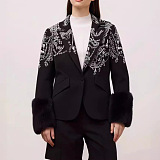 SUPER WHOLESALE | Rhinestone-Embellished Black Fuzzy Cuff Coat