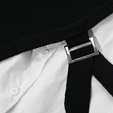 SUPER WHOLESALE | Collared Long-Sleeve Loose Shirt With One-Shoulder Knit Overlay