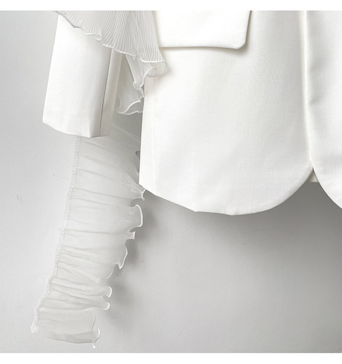 SUPER WHOLESALE | Single-Breasted Patchwork Mesh Ruffle-Sleeve Blazer