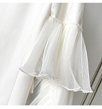 SUPER WHOLESALE | Single-Breasted Patchwork Mesh Ruffle-Sleeve Blazer