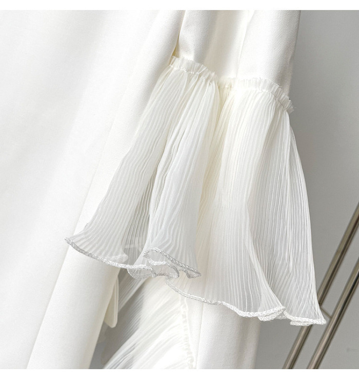 SUPER WHOLESALE | Single-Breasted Patchwork Mesh Ruffle-Sleeve Blazer