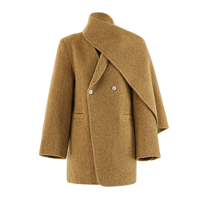 SUPER WHOLESALE | Scarf-Collar Patchwork Wool Blazer