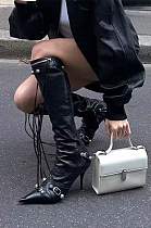 SUPER WHOLESALE | High-Heel Studded Side-Zip Over-The-Calf Boots