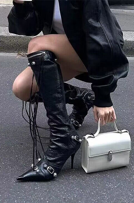 SUPER WHOLESALE | High-Heel Studded Side-Zip Over-The-Calf Boots