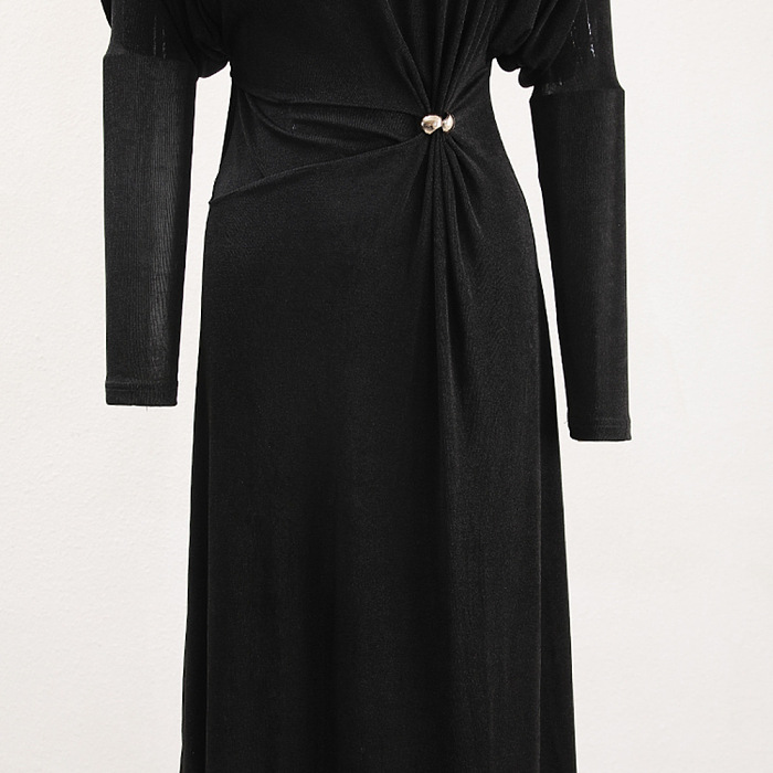 SUPER WHOLESALE |Metal-Buckle Twisted Ruched Waist-Cinching Dress