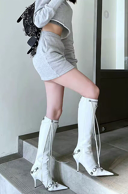 SUPER WHOLESALE | High-Heel Studded Side-Zip Over-The-Calf Boots