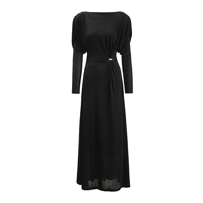SUPER WHOLESALE |Metal-Buckle Twisted Ruched Waist-Cinching Dress