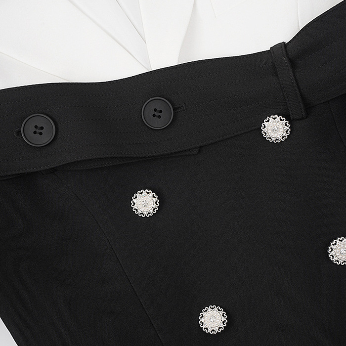 SUPER WHOLESALE | Button-Up Black-And-White Color-Block Blazer Dress