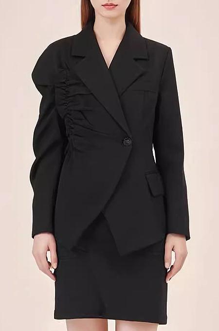 SUPER WHOLESALE | Ruched Puff-Sleeve Blazer