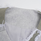 SUPER WHOLESALE | Frayed Hem Patchwork Asymmetric Top