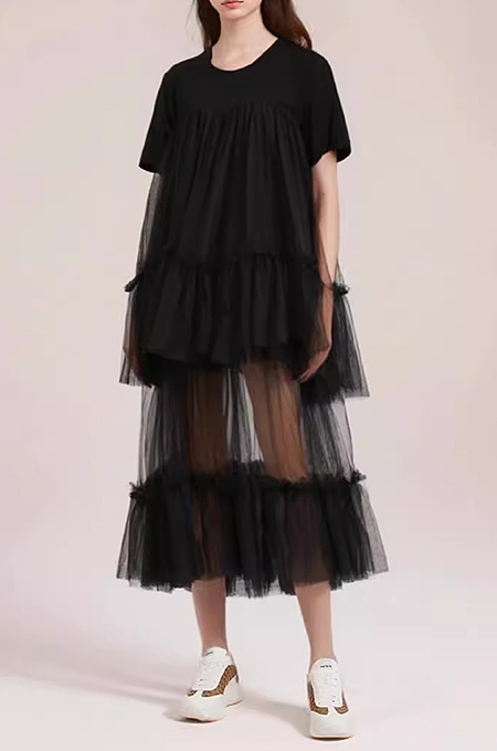 SUPER WHOLESALE | Double-Layer Sheer Mesh Maxi Dress