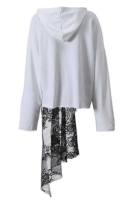 SUPER WHOLESALE | Asymmetric Lace-Patchwork Hoodie
