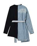 SUPER WHOLESALE |Patchwork Denim Belted Waist Hoodie