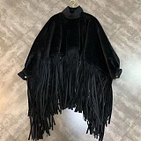 SUPER WHOLESALE | Batwing-Sleeve Faux Mink Wool High-Neck Tassel Coat
