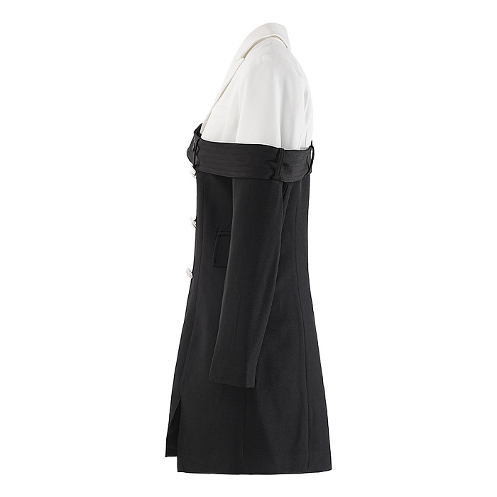 SUPER WHOLESALE | Button-Up Black-And-White Color-Block Blazer Dress
