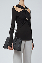 SUPER WHOLESALE | Front-Twist Crossed Off-Shoulder Knit Sweater