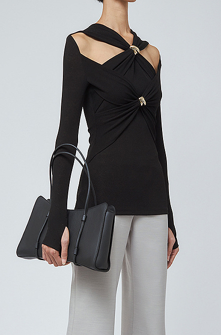 SUPER WHOLESALE | Front-Twist Crossed Off-Shoulder Knit Sweater